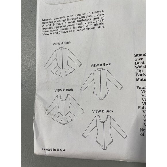 Kwik Sew Pattern 2004 Size XS-Large Long Sleeve Leotards With Skirt Stretch NEW - Picture 5 of 6